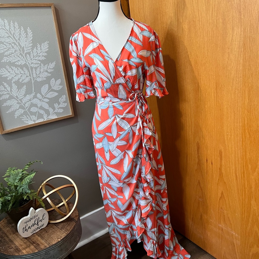 Coco & Carmen Boutique Wrap Beach Cruise Maxi Dress hi- low small-medium NWOT